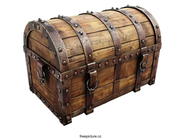 [Transparent Background PNG]Old wooden treasure chest on a black background