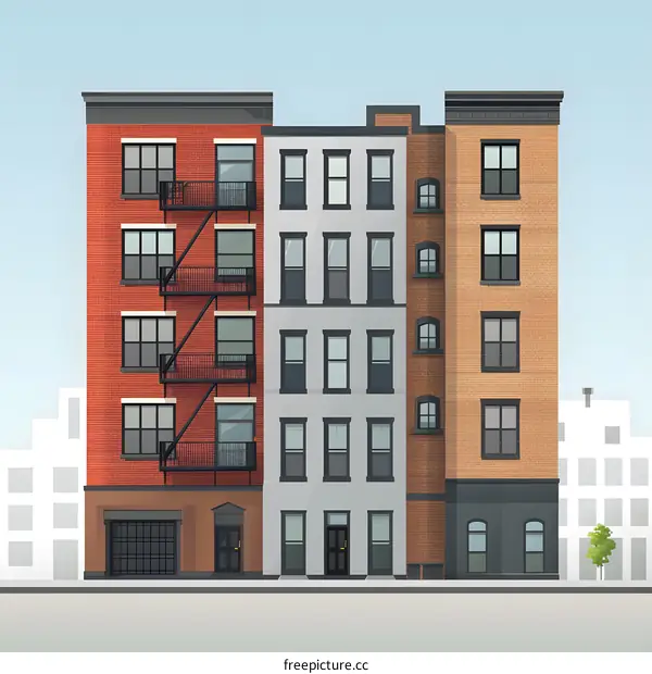 Urban Row Of Houses Illustration With Brick And White