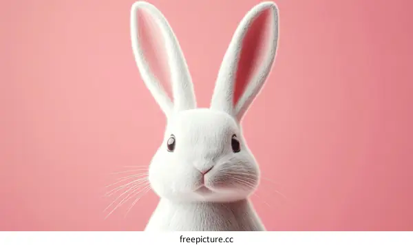 Adorable White Rabbit on Pink Background