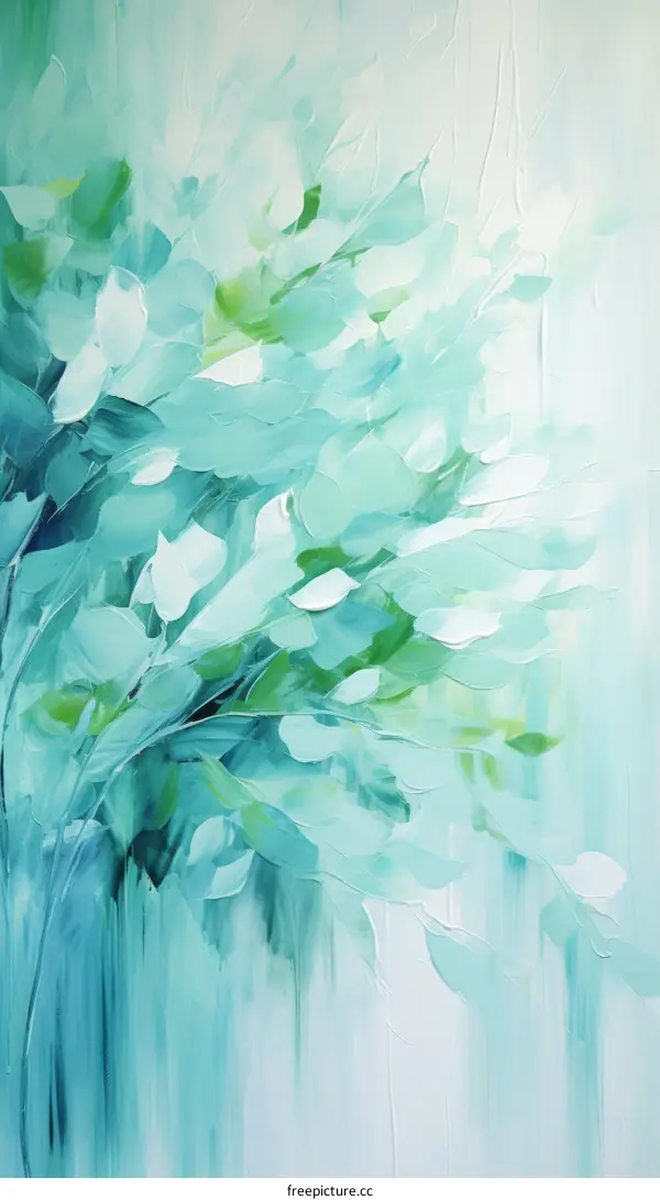 Abstract painting of green leaves