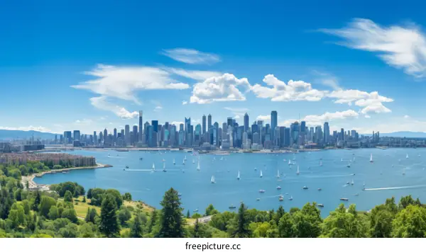 A wide shot of the Seattle skyline from Kerry Park