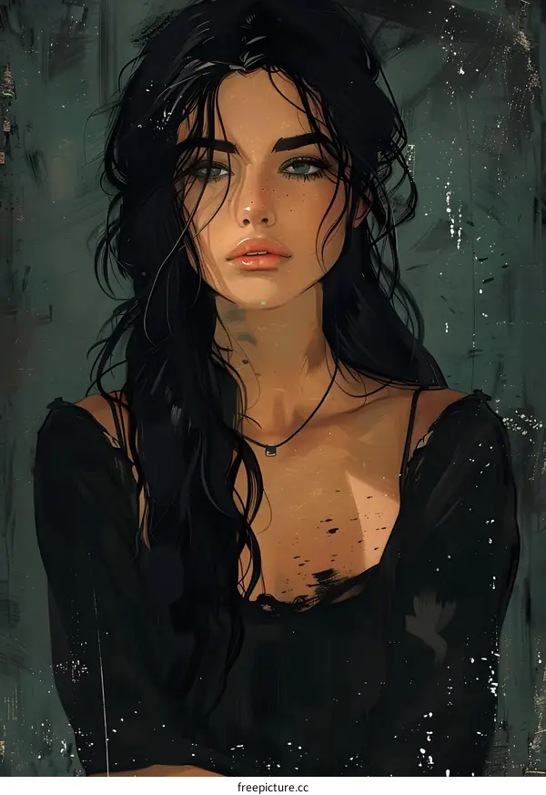 Portrait of a Young Woman with Long Dark Hair