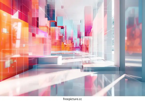 Futuristic City with Vibrant Colors and Geometric Shapes