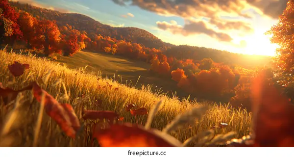 Autumn Landscape With Sunset and Foliage