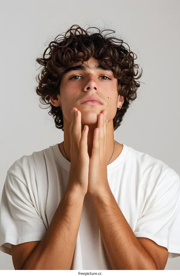 Portrait of a Young Man with Curly Hair