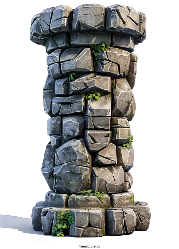 [Transparent Background PNG]gray stone pillar with green ivy growing on it