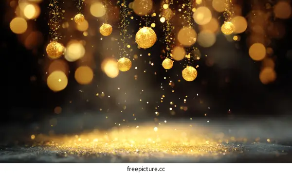 Golden Glitter Background with Christmas Ornaments