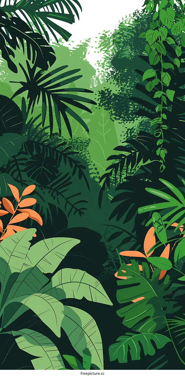 Tropical Rainforest Illustration with Lush Green Foliage