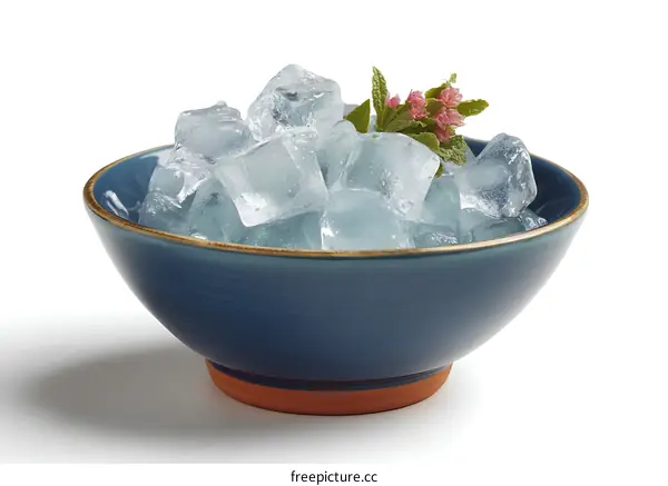 Blue Ceramic Bowl Filled with Ice Cubes