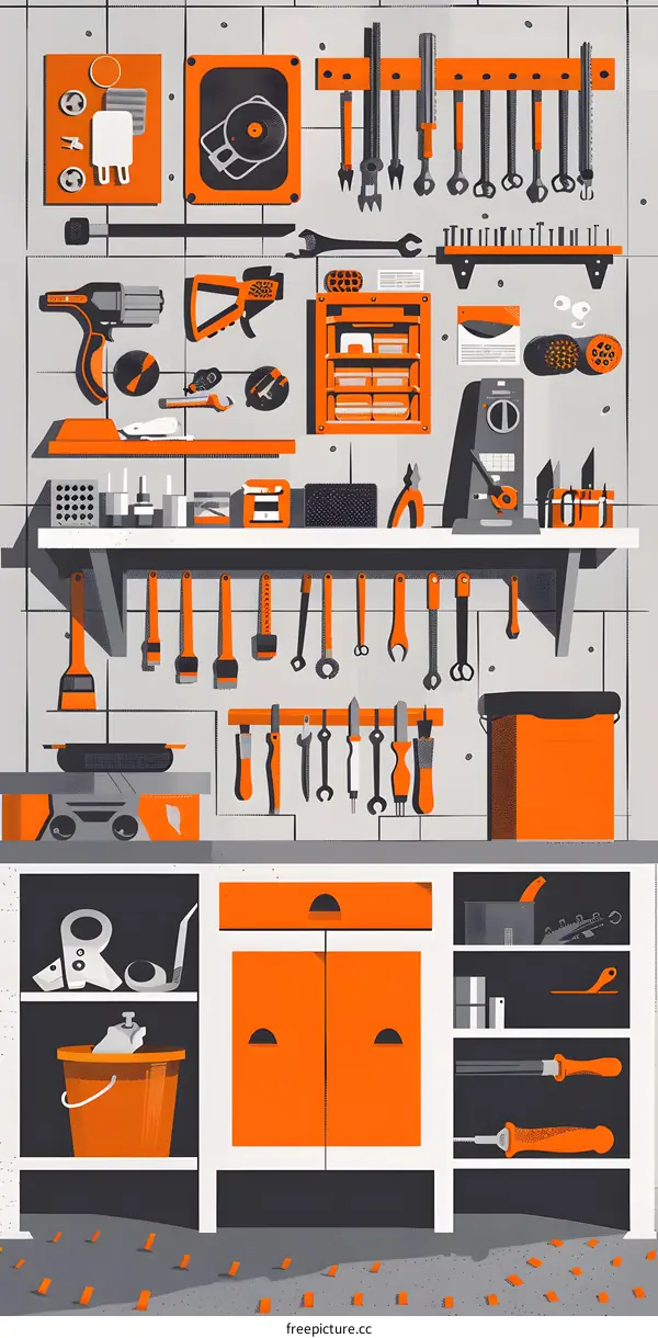 Organized Tools And Equipment In A Workshop