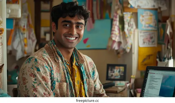 Young Man Smiling in a Colorful Room