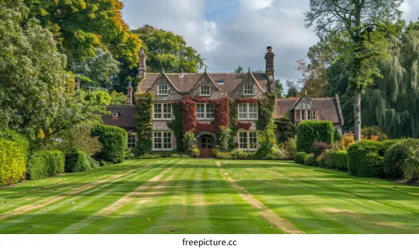 English Country House Garden with Georgian Architecture