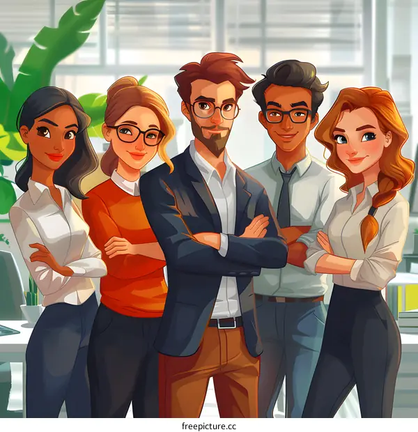 Group of business professionals posing in an office