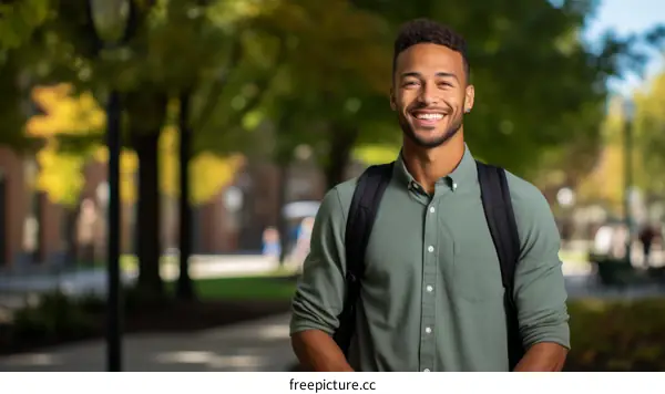Happy African American college student on campus