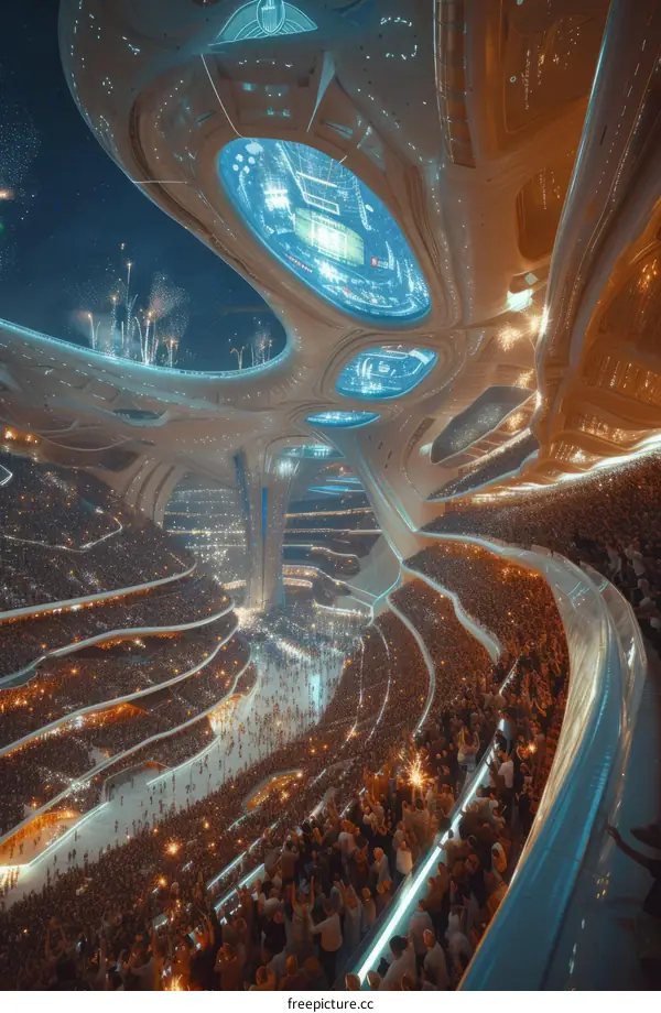 Futuristic stadium with a large crowd of people
