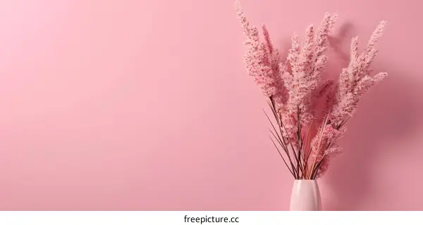 Pink Pampas Grass in Vase Against Pink Background