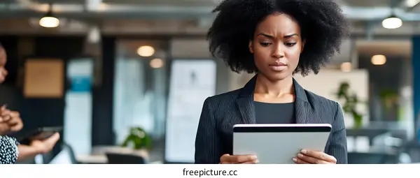 Serious Businesswoman Working on Tablet in Office