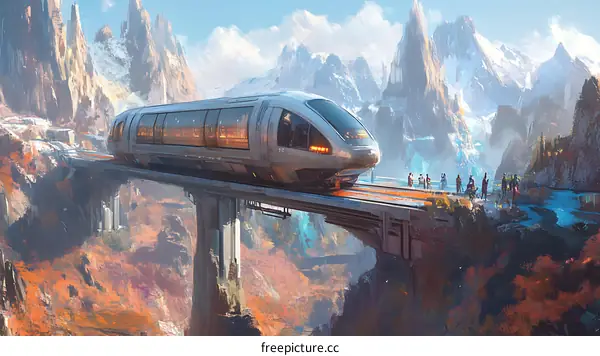 Futuristic Train Journey Through Mountainous Landscape