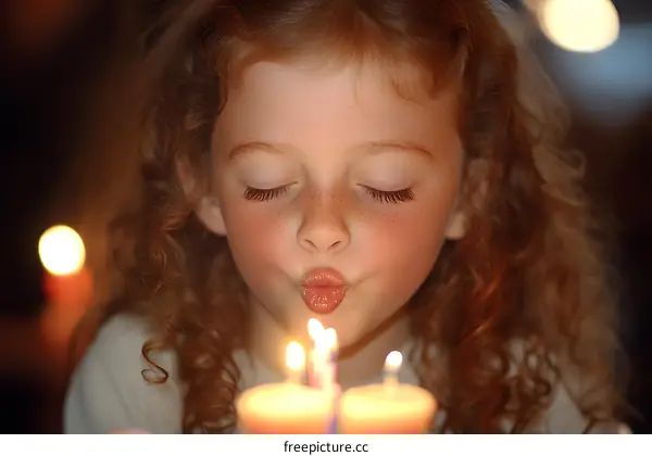 Little Girl Blowing Out Birthday Candles