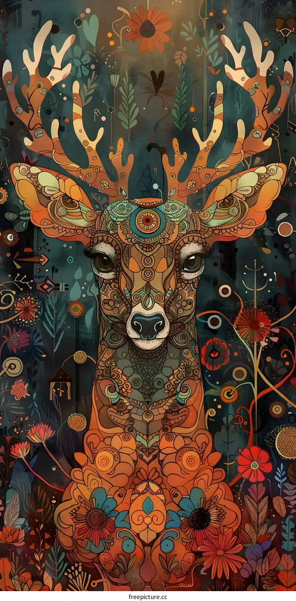 Mystical Deer with Floral Ornamentation