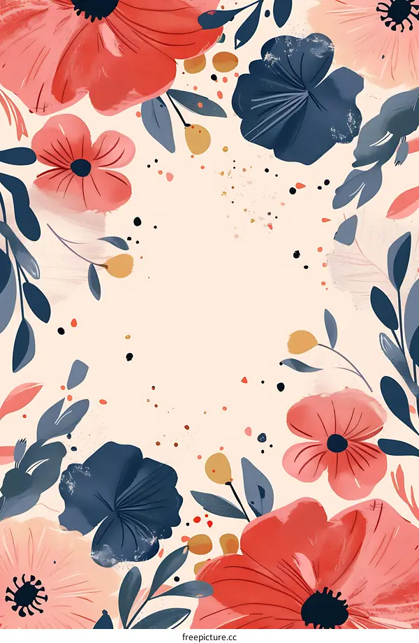 Floral Background Border with Pink and Blue Flowers
