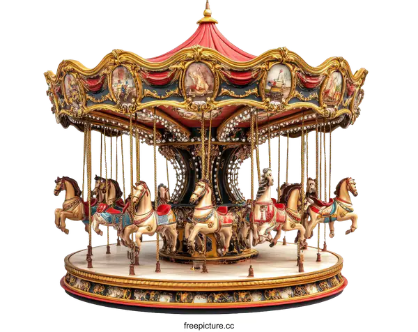 [Transparent Background PNG]Vintage Carousel with Decorative Horses