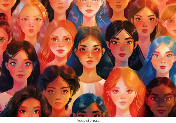 A diverse group of women of different ethnicities and skin tones