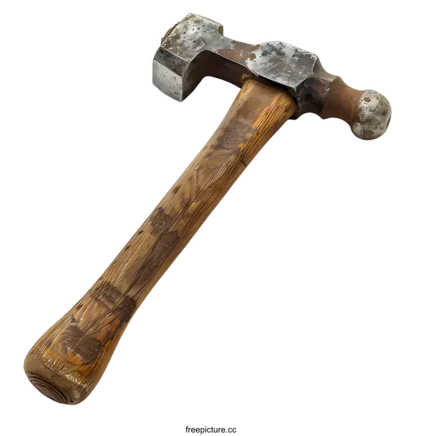 [Transparent Background PNG]Vintage Hammer with Wooden Handle on White Background