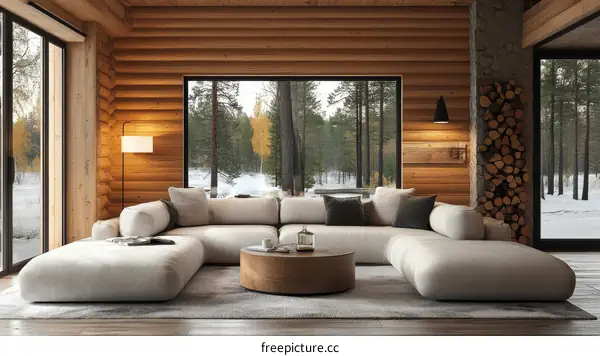 Modern Cozy Log Cabin Living Room Interior