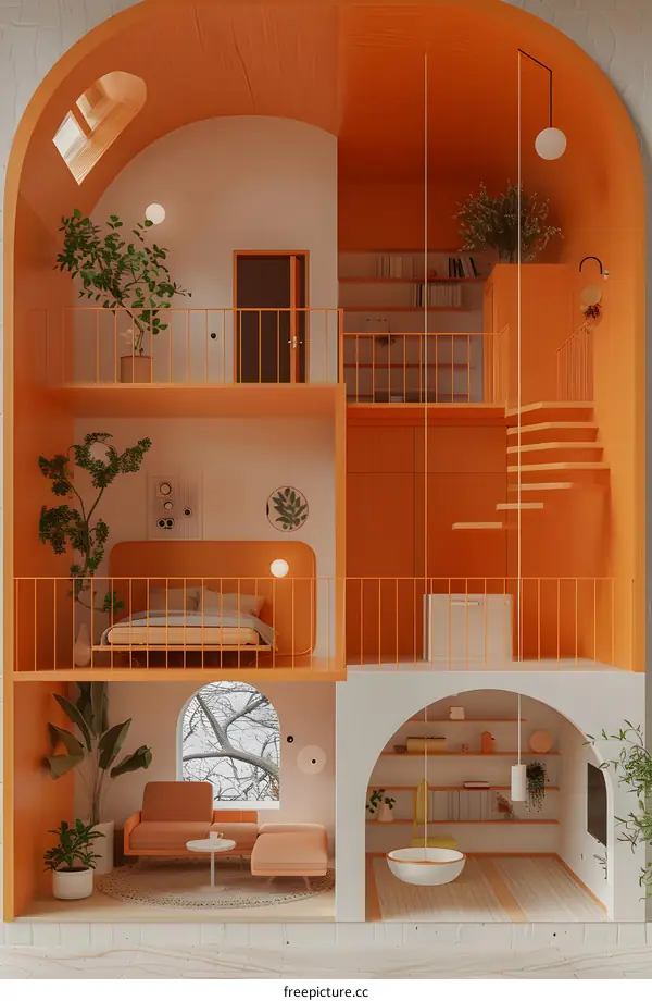 Minimalist Orange Dollhouse Interior Design