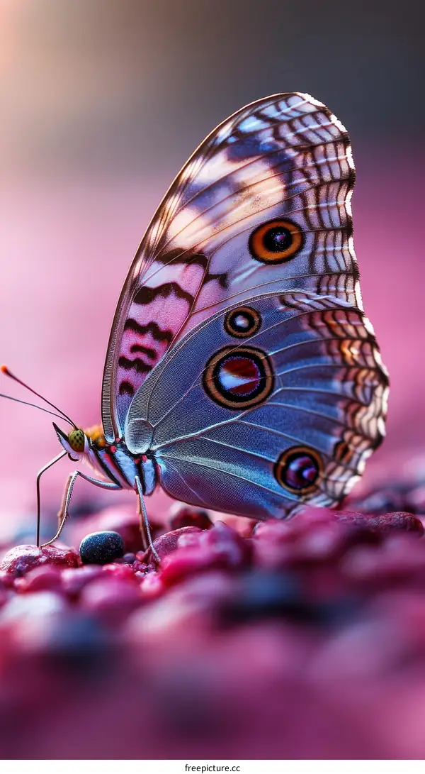 Close-up of a Beautiful Butterfly on Pink Background