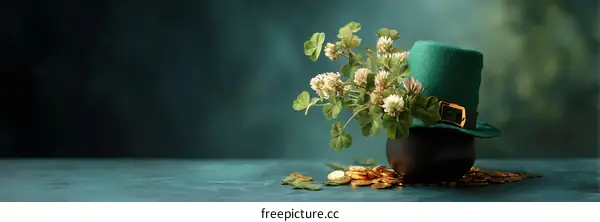 St Patricks Day Festive Green Hat with Clovers and Gold Coins
