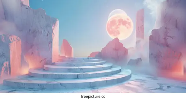 Giant Moon Over a Fantasy Landscape