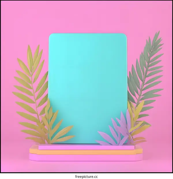 Minimalist Pastel Blue Mockup With Tropical Leaves