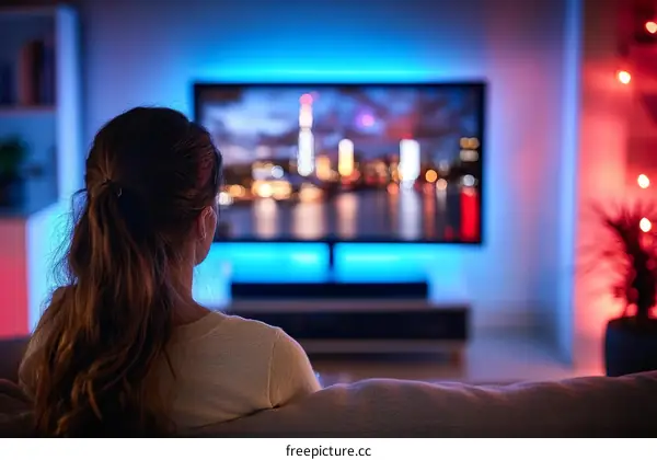 Woman Watching TV in Cozy Living Room