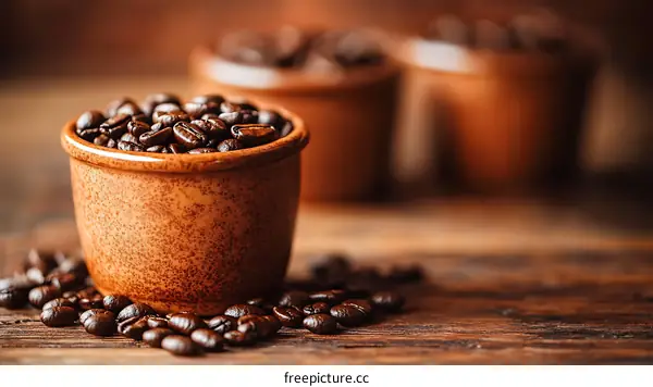 Roasted Coffee Beans in a Terracotta Bowl