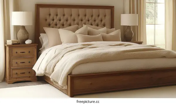 Elegant Wooden Bedroom Set with Beige Bedding