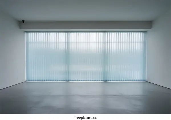 Minimalist White Room with Large Glass Window and Vertical Blinds