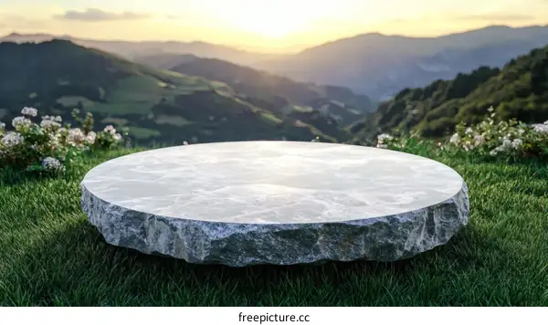 Natural Stone Tabletop Display Against a Mountain View