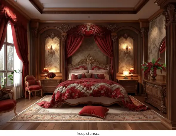 Elegant Red Bedroom Interior Design