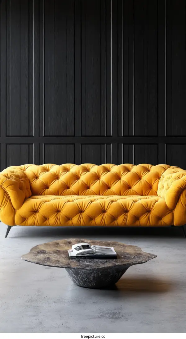 Modern Living Room with Mustard Yellow Sofa and Coffee Table