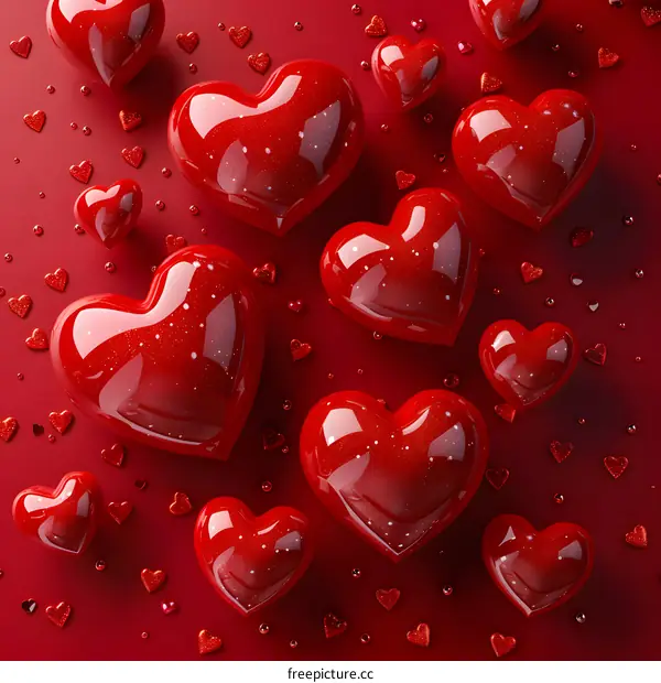 Red and pink hearts on a red background