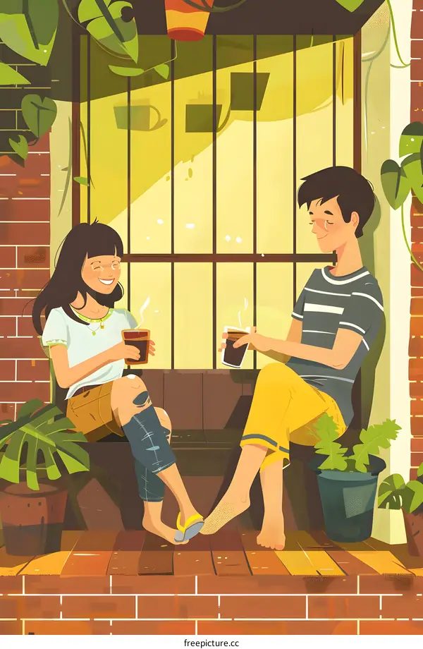 Couple Enjoying Coffee Together on Porch