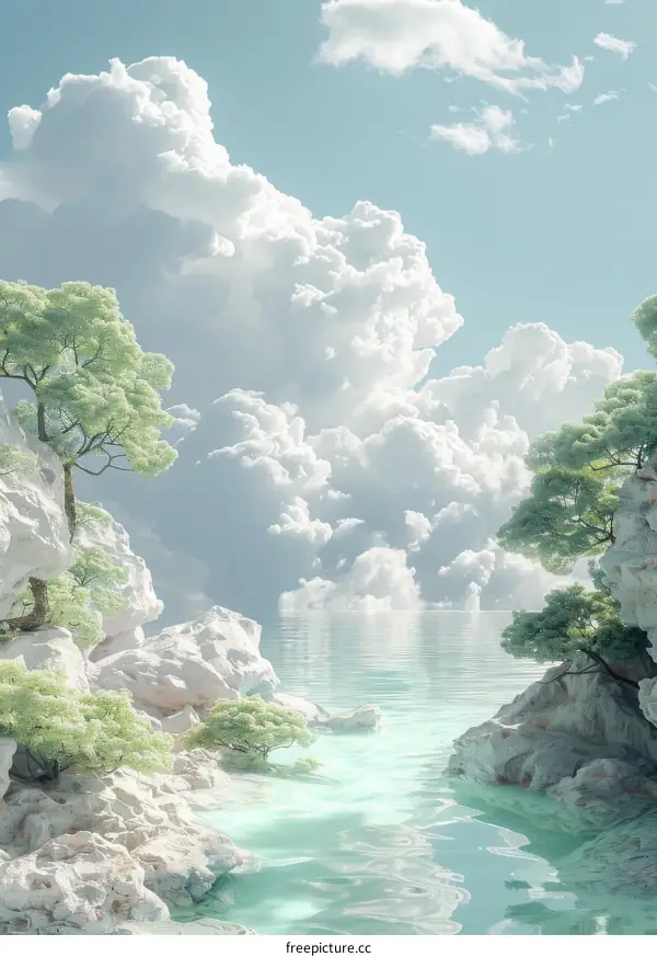 Azure Coast with White Cliffs and Verdant Trees