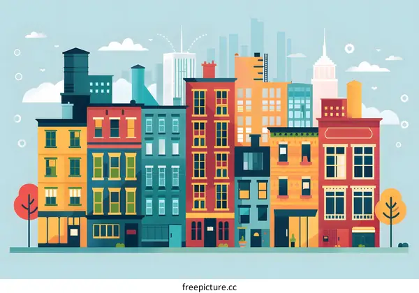 Cityscape Illustration with Colorful Buildings