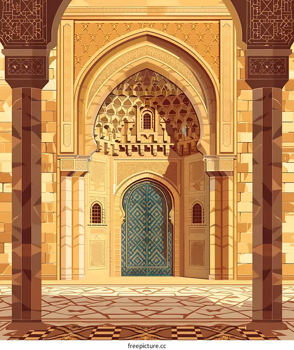 Intricate Carved Doorway of an Ancient Mosque in the Middle East