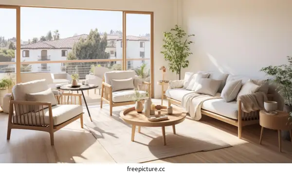 Airy and bright living room with large windows and a balcony