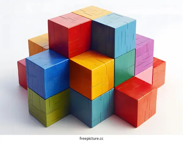 Colorful 3D Illustration of Interlocking Cubes