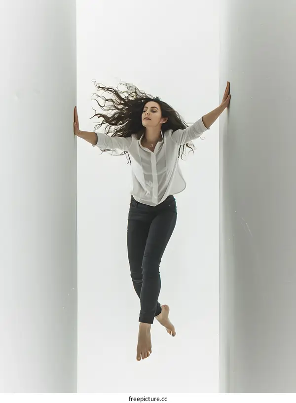 girl dancing in the white room