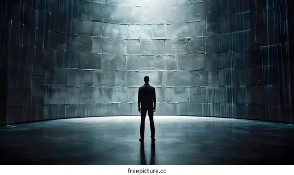 Man Standing in Front of a Large Concrete Wall